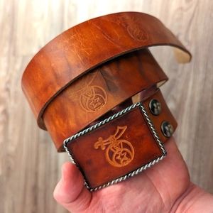 Vintage Shriners western tooled leather belt RARE